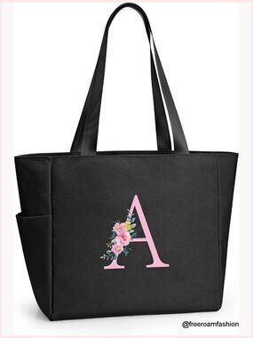 Large Personalized Tote Bag with Zipper, Multiple Pockets, 600D Nylon